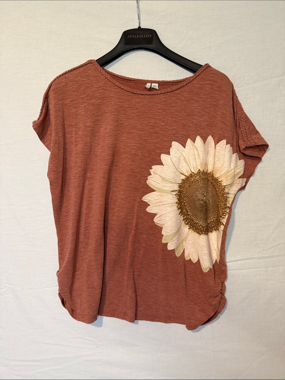 Cato Rust Short Sleeve Tee with Sunflower Print